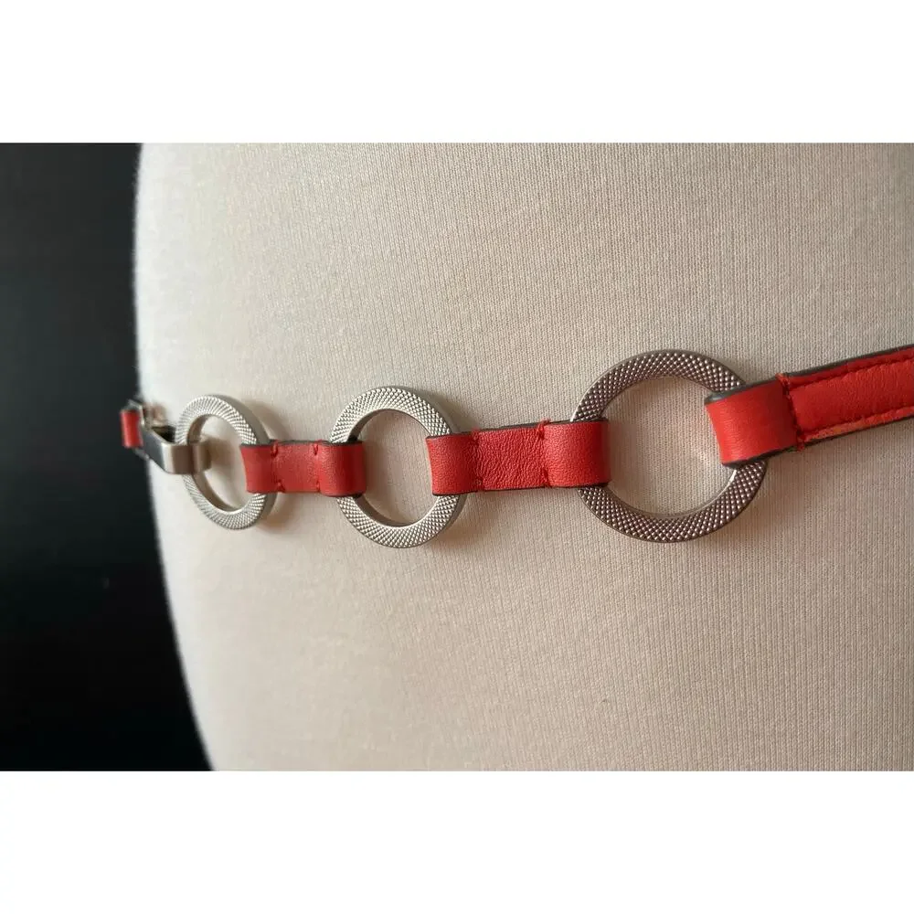 ANN TAYLOR Skinny Coral Leather Waist Belt w/Clasp Buckle sz L